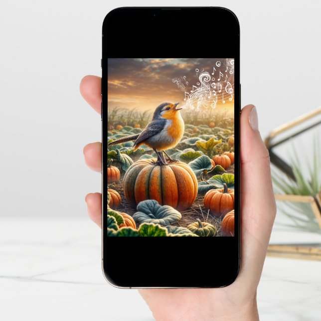Birthday Bird Singing On a Pumpkin Card (Front Digital)