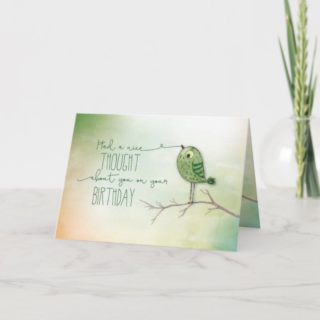 Birthday Bird with String on Branch Card (Front)