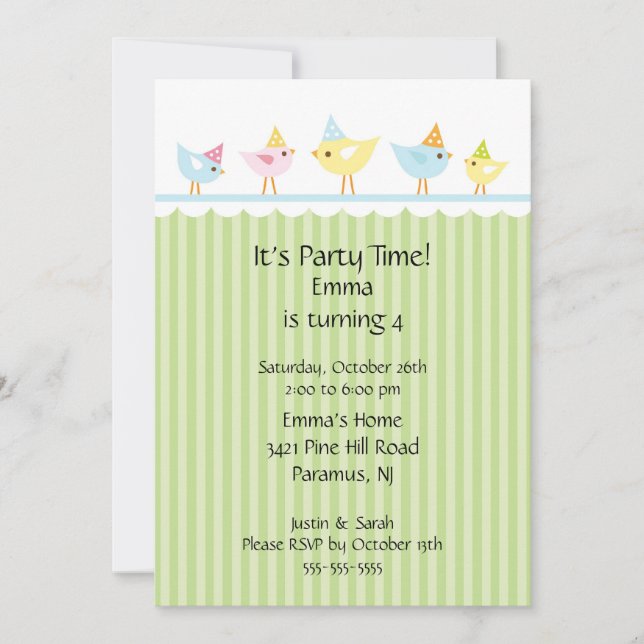 Birthday Birds Kids Birthday Invitation (Front)