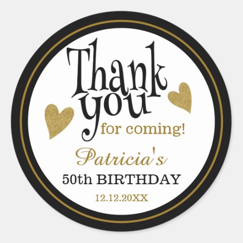 Birthday Black And Gold Thank You Favor Classic Round Sticker