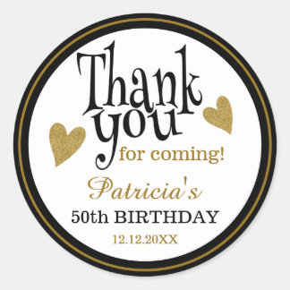 Birthday Black And Gold Thank You Favor Classic Round Sticker