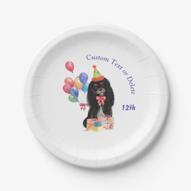 Birthday Black and Tan Cavalier Spaniel   Paper Plates (Front)