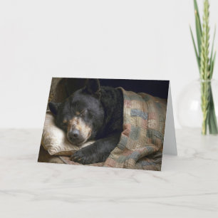Birthday Black Bear Hibernating Under a Quilt Card