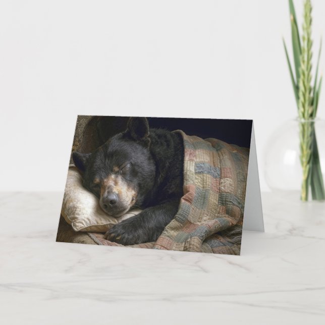 Birthday Black Bear Hibernating Under a Quilt Card (Front)