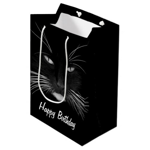 Birthday Black Cat Face Medium Gift Bag