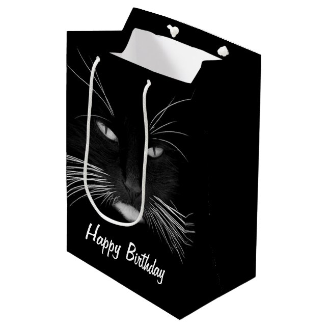 Birthday Black Cat Face Medium Gift Bag (Front Angled)