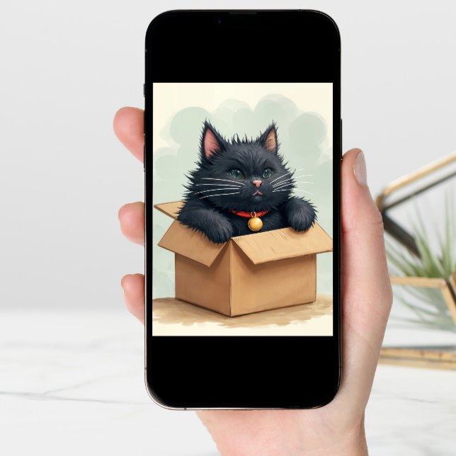 Birthday Black Cat In a Box Card (Front Digital)