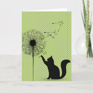 Birthday Black Cat With Dandelion On Dots Card
