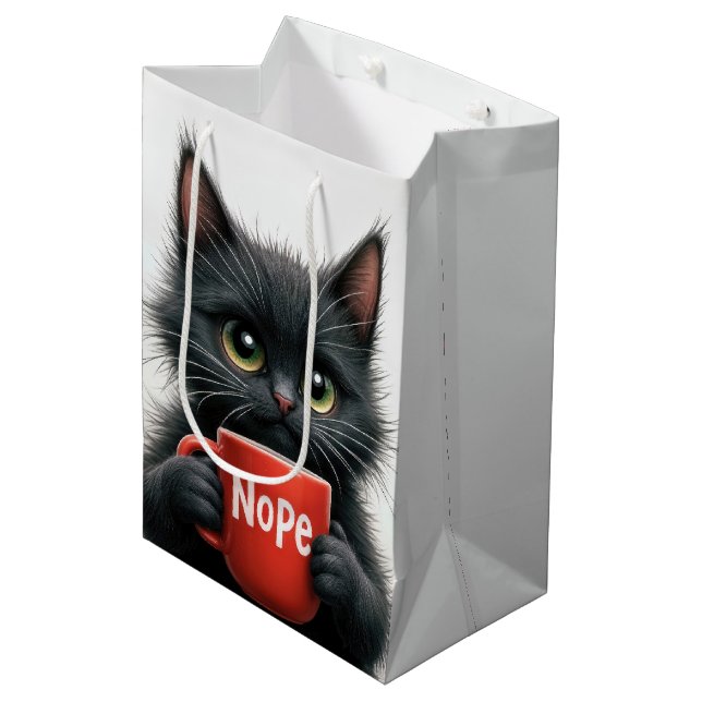 Birthday Black Cat With Red Mug Medium Gift Bag (Front Angled)