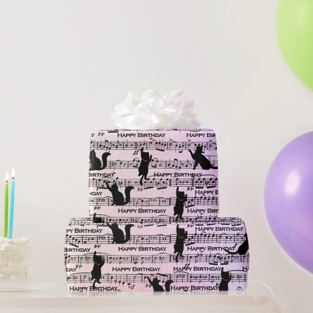 Birthday Black Cats On Sheet Music  Wrapping Paper (Party Gifts)