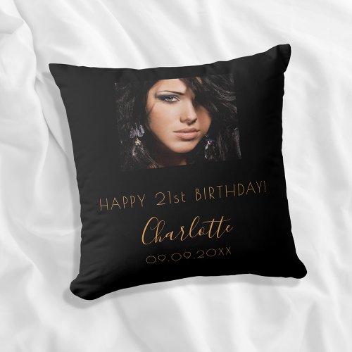 Birthday black custom photo name script throw pillow