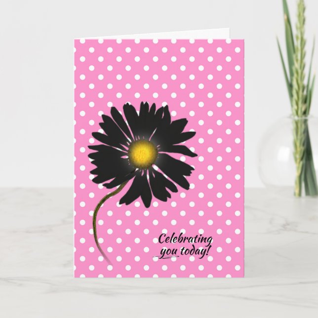 birthday black daisy on polka dots card (Front)