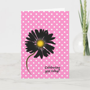 birthday black daisy on polka dots card
