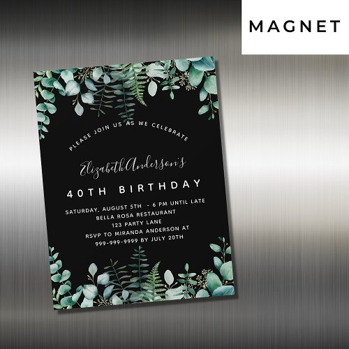 Birthday black eucalyptus greenery woodland luxury magnetic invitation