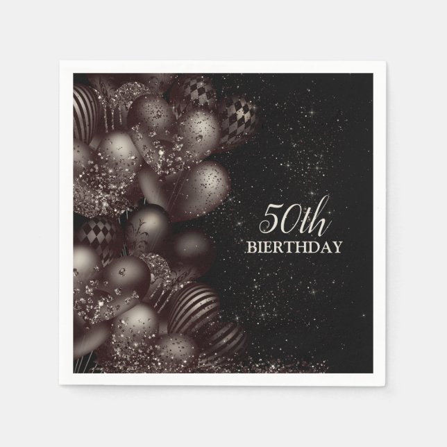 Birthday Black Glitter Balloons Sparkle Party Napkins (Front)