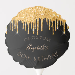 Birthday black glitter gold monogram luxurious balloon
