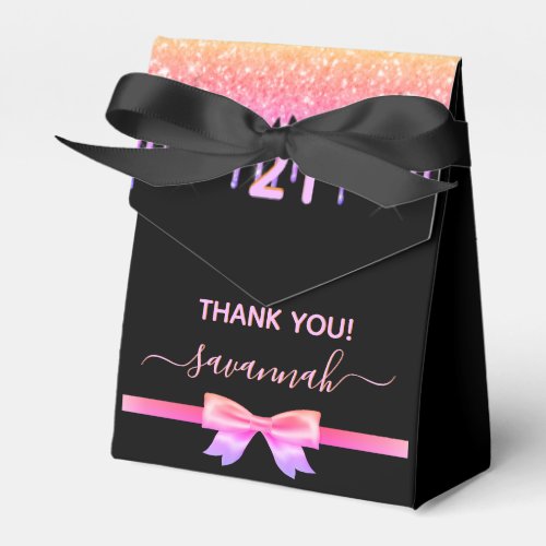 Birthday black glitter pink rainbow thank you favor boxes