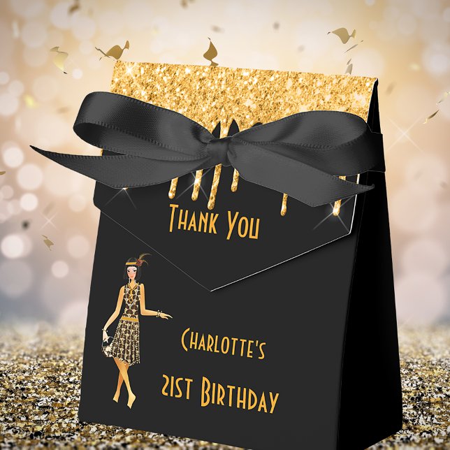 Birthday black gold 1920's art deco glitter favor boxes (Creator Uploaded)