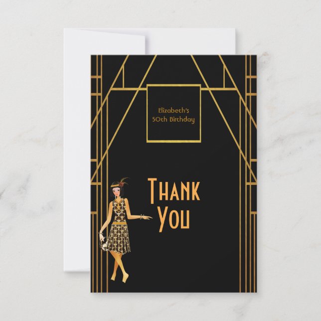 Birthday black gold art deco Thank you (Front)
