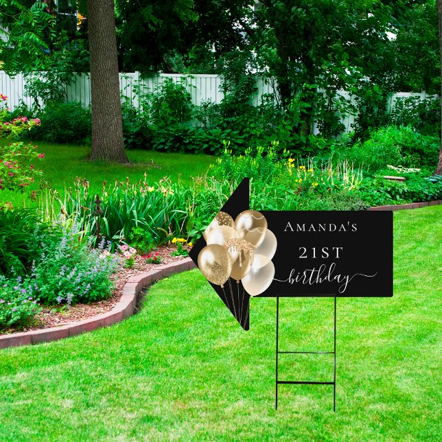 Birthday black gold balloons name arrow sign (Creator Uploaded)