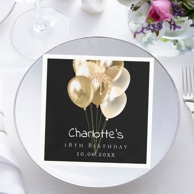 Birthday black gold balloons napkins (Creator Uploaded)