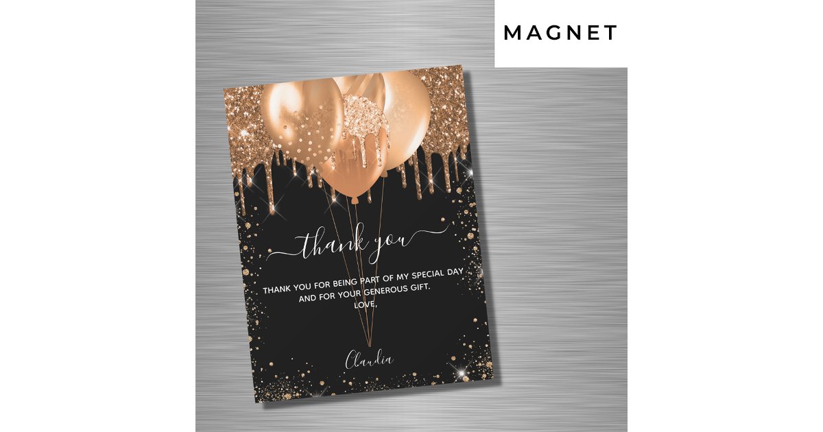 Birthday black gold balloons thank you card | Zazzle