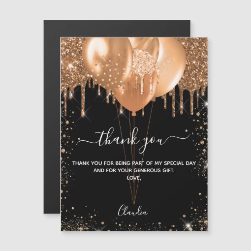 Birthday black gold balloons thank you card Zazzle