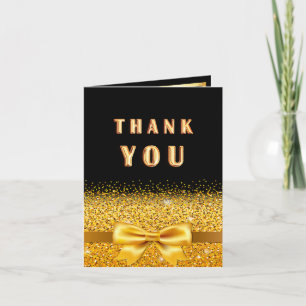 Birthday black gold bow photo letterpress thank you card
