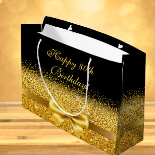 Birthday black gold classic elegant monogram name large gift bag