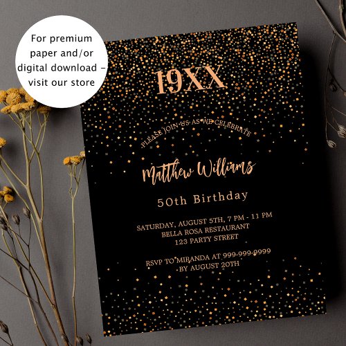 Birthday black gold confetti budget invitation flyer