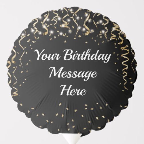 Birthday Black Gold Confetti Personalized Custom Balloon