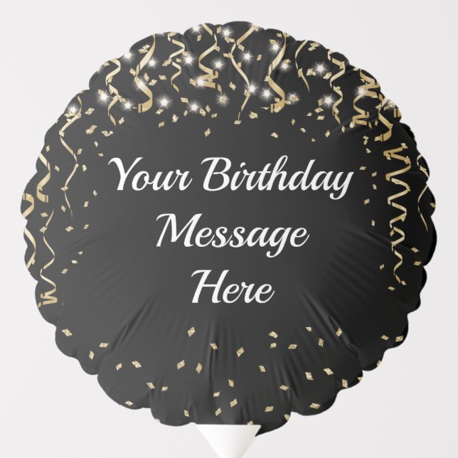 Birthday Black Gold Confetti Personalized Custom Balloon (Front)