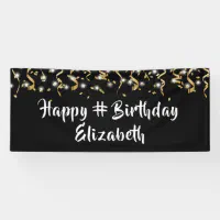 Birthday Black Gold Confetti Streamers Custom Text Banner