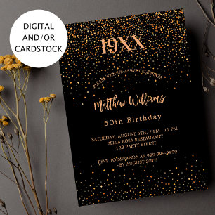 Birthday black gold confetti year birth invitation