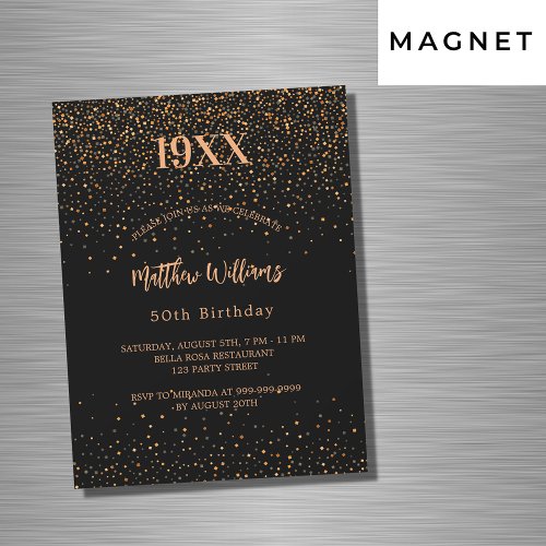 Birthday black gold confetti year birth luxury magnetic invitation