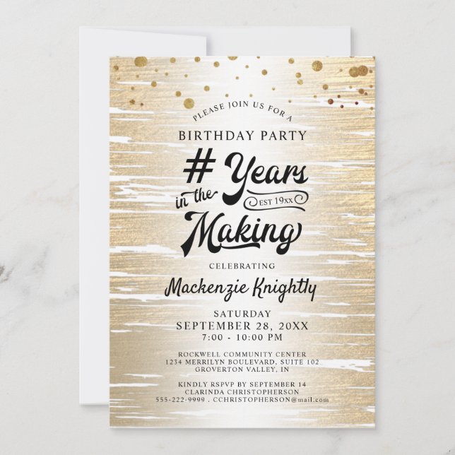 Birthday Black Gold Confetti YEARS IN THE MAKING Invitation (Front)