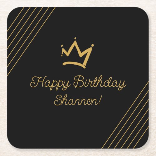 Birthday Black Gold Crown Paper Square Paper Coaster