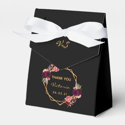 Birthday black gold geometric burgundy florals favor boxes