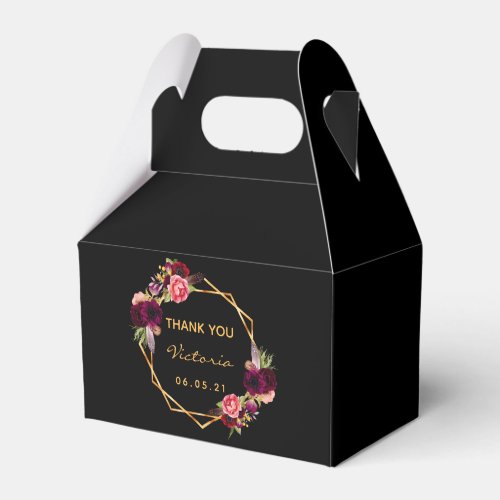 Birthday black gold geometric burgundy florals favor boxes