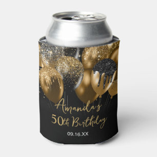Birthday black gold glitter balloons can cooler