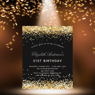 Birthday black gold glitter budget invitation flyer