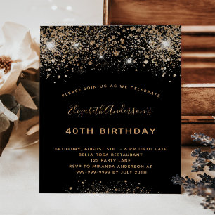 Birthday black gold glitter budget invitation flyer