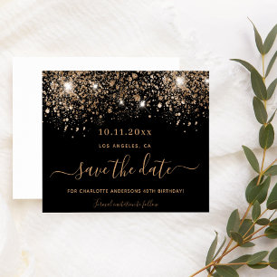 Birthday black gold glitter budget save the date flyer