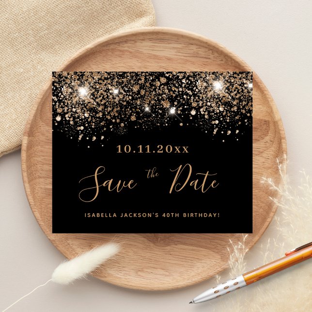 Birthday black gold glitter budget save the date flyer (Creator Uploaded)