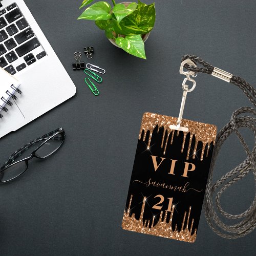 Birthday black gold glitter drips vip invitation badge