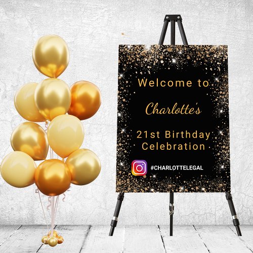 Birthday black gold glitter dust Instagram welcome Foam Board