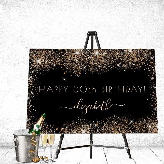 Birthday black gold glitter dust monogram foam board (Creator Uploaded)