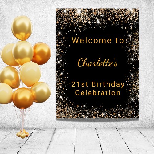 Birthday black gold glitter dust monogram welcome foam board