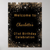 Birthday black gold glitter dust name glam welcome poster | Zazzle