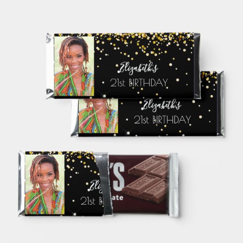 Birthday black gold glitter dust photo hershey bar favors